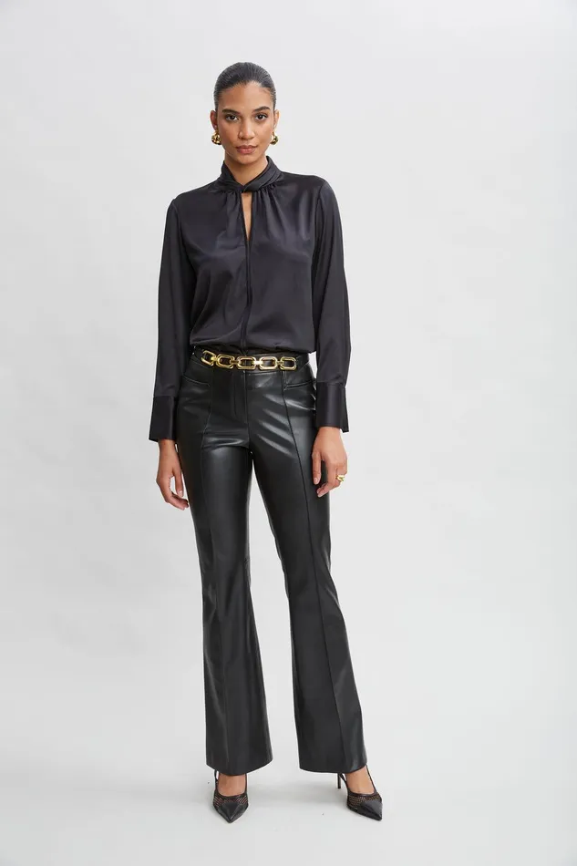 Elie Tahari Silk Twist Neck Shirt Black Women Tops