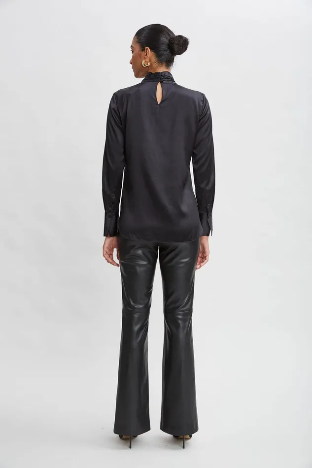 Elie Tahari Silk Twist Neck Shirt Black Women Tops