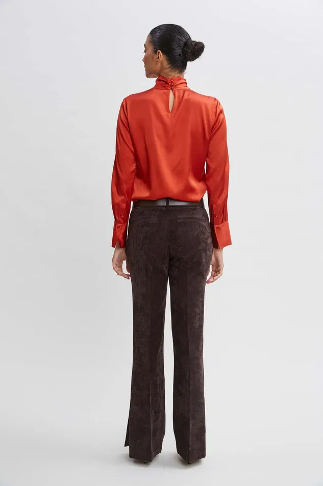 Elie Tahari Silk Twist Neck Shirt Russet Women Tops