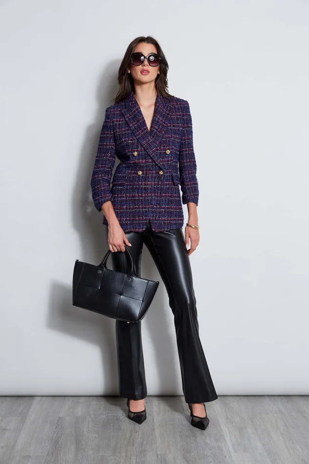Elie Tahari Tweed Ruched Sleeve Double Breasted Blazer Multi Women Suiting