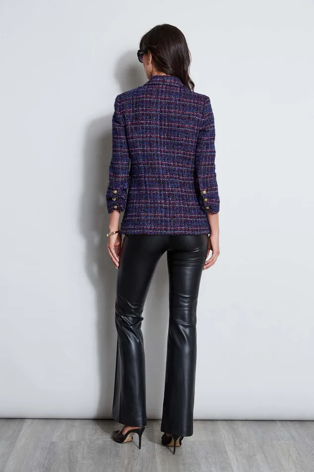 Elie Tahari Tweed Ruched Sleeve Double Breasted Blazer Multi Women Suiting