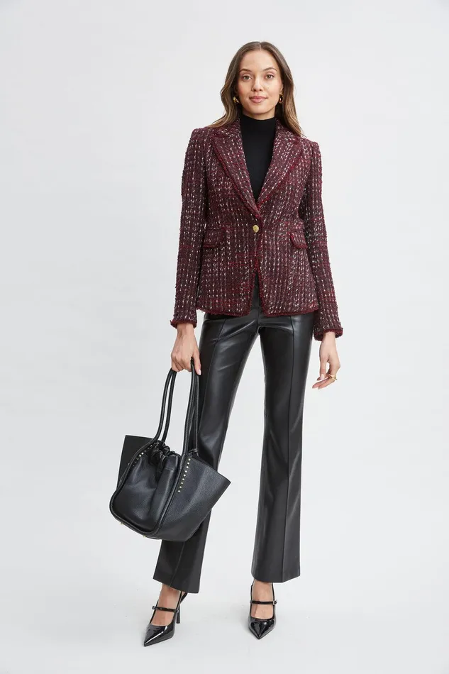 Elie Tahari Tweed Single Button Blazer Cordovan Multi Women Jackets and Blazers