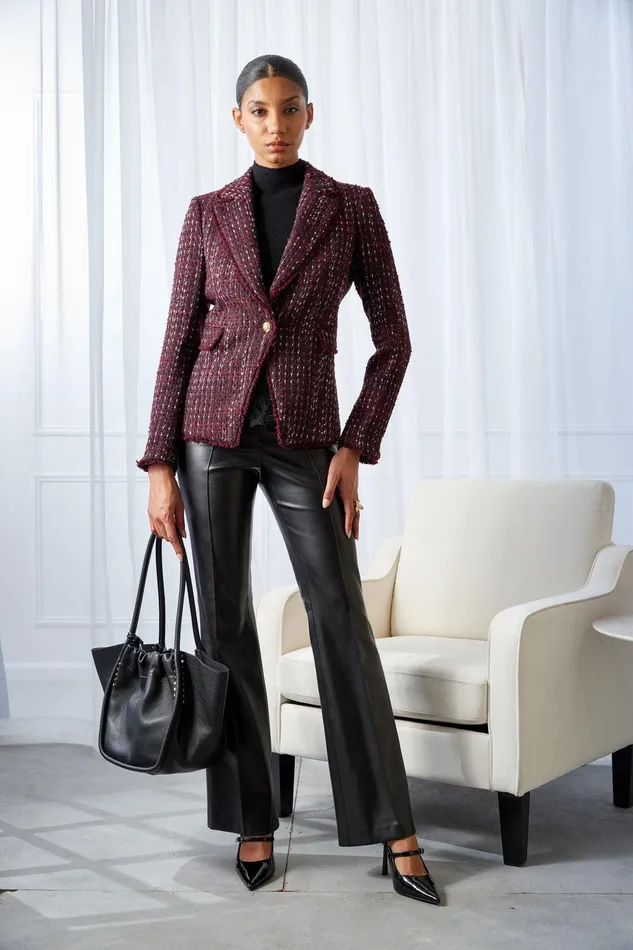 Elie Tahari Tweed Single Button Blazer Cordovan Multi Women Jackets and Blazers
