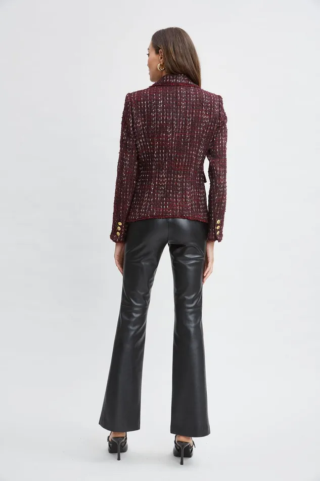 Elie Tahari Tweed Single Button Blazer Cordovan Multi Women Jackets and Blazers