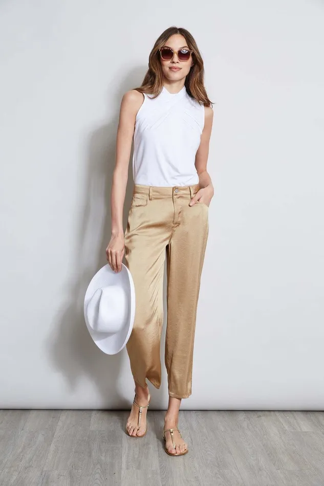 Elie Tahari Washed Satin Fluid Pant Sandcastle Women Bottoms