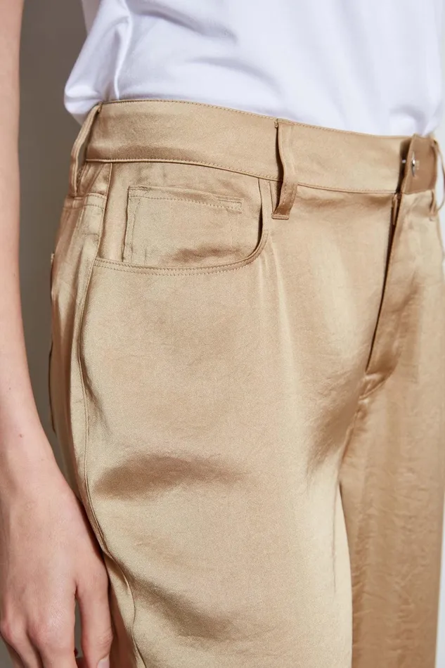 Elie Tahari Washed Satin Fluid Pant Sandcastle Women Bottoms