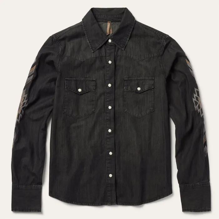 Embroidered Black Denim Shirt Black Women Stetson Denim Shirts