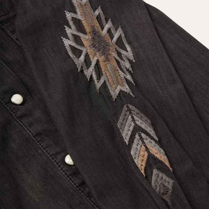 Embroidered Black Denim Shirt Black Women Stetson Denim Shirts