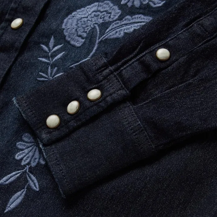 Embroidered Dark Denim Snap Front Shirt Blue Women Stetson Denim Shirts