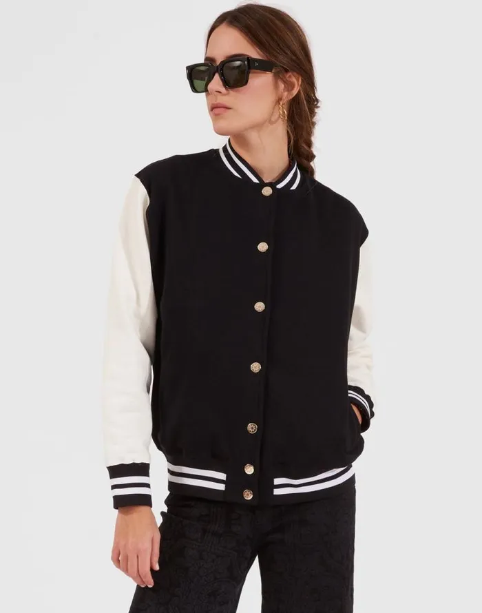 Embroidered Sisterhood Varsity Bomber Solid Black Women La Double J Outerwear Embroidered Sisterhood Varsity Bomber Solid Black Women La Double J Outerwear