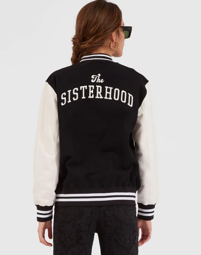 Embroidered Sisterhood Varsity Bomber Solid Black Women La Double J Outerwear