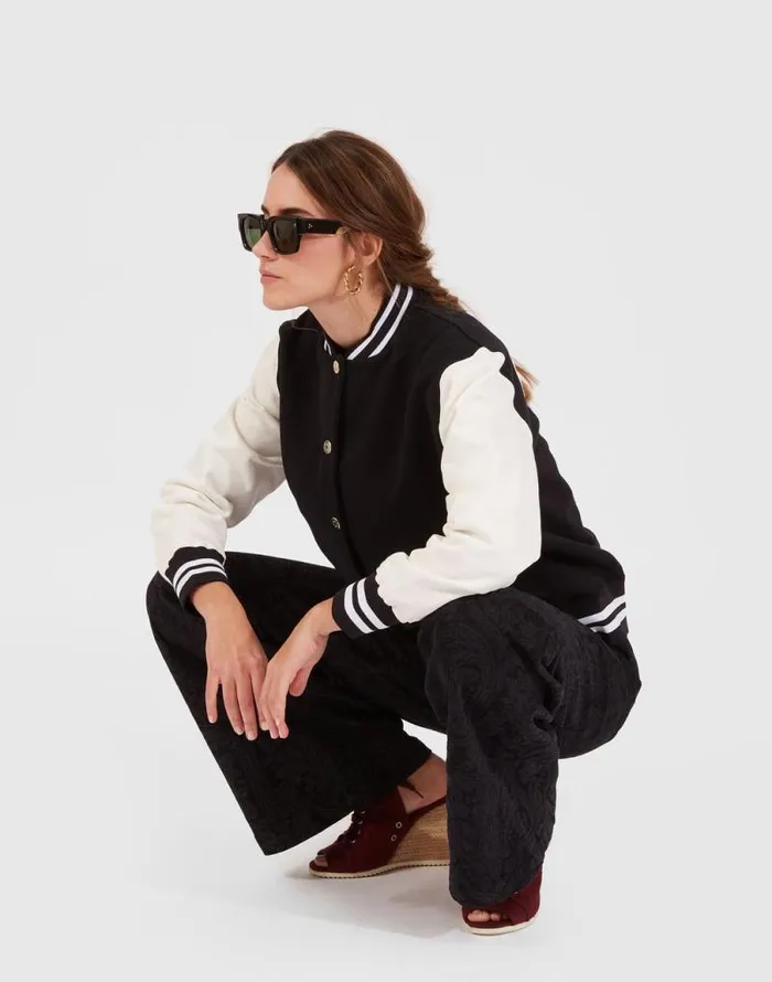 Embroidered Sisterhood Varsity Bomber Solid Black Women La Double J Outerwear
