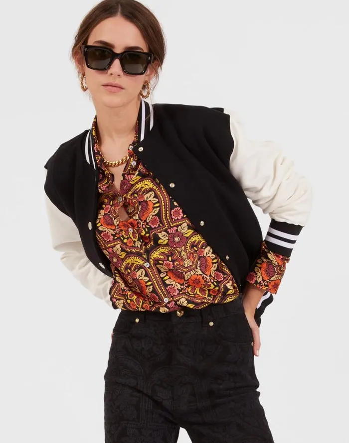 Embroidered Sisterhood Varsity Bomber Solid Black Women La Double J Outerwear