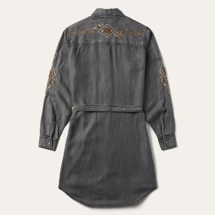 Embroidered Snap Front Shirt Dress Black Women Stetson Mini
