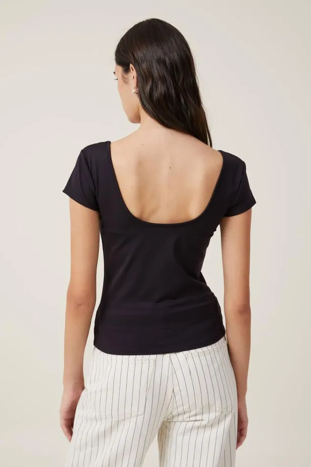 Emily Double Scoop Short Sleeve Black Women Cotton On Tops