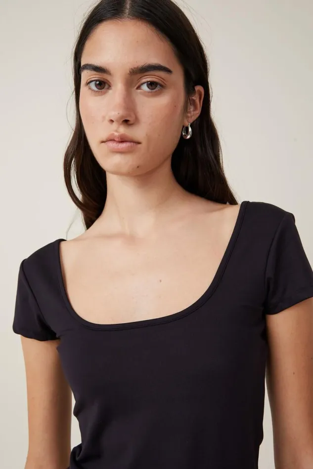 Emily Double Scoop Short Sleeve Black Women Cotton On Tops