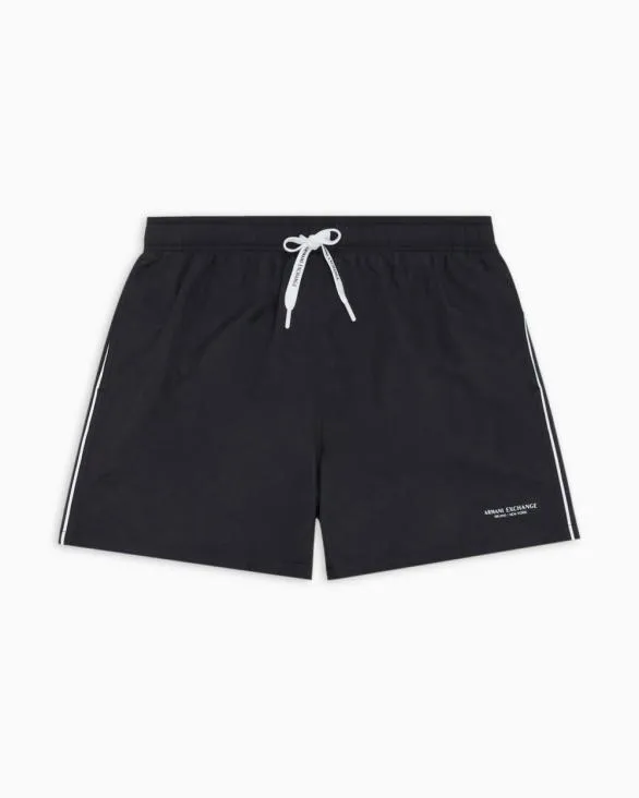 Fabric Swim Boxer With Logo Black Men Armani Beachwear