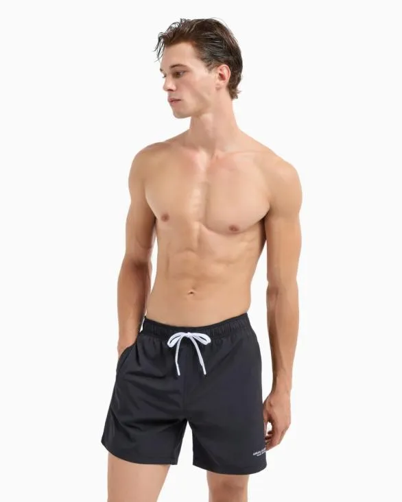 Fabric Swim Boxer With Logo Black Men Armani Beachwear Fabric Swim Boxer With Logo Black Men Armani Beachwear