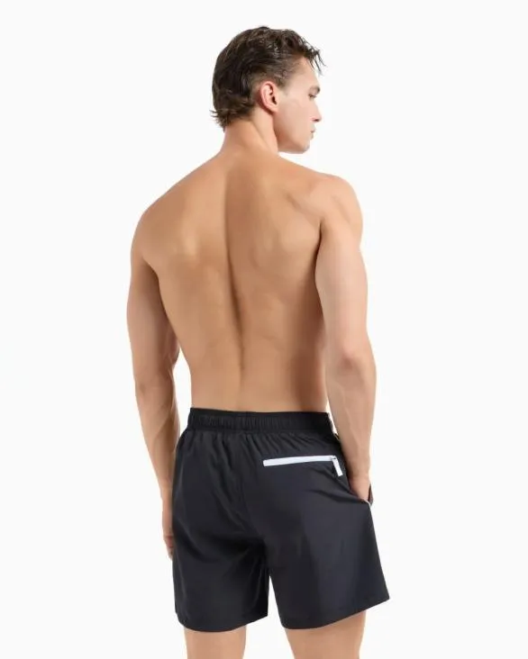 Fabric Swim Boxer With Logo Black Men Armani Beachwear Fabric Swim Boxer With Logo Black Men Armani Beachwear