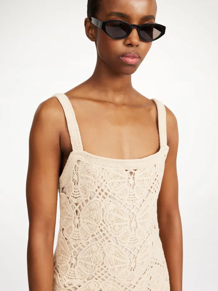 Falla Crochet Mini Dress Oyster Gray Women By Malene Birger Knitwear
