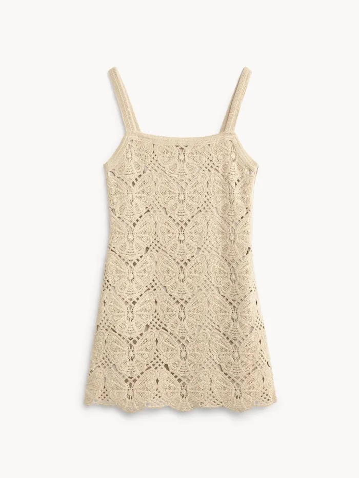 Falla Crochet Mini Dress Oyster Gray Women By Malene Birger Knitwear