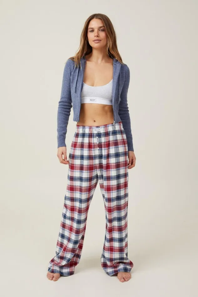 Flannel Boyfriend Boxer Pant Stephanie Check Blue Women Cotton On Pajamas