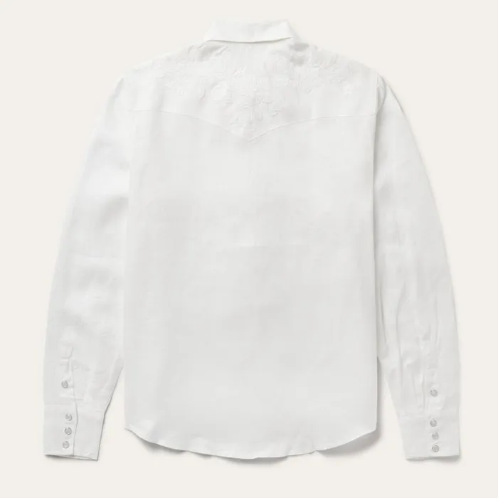 Floral Embroidered White Linen Shirt White Women Stetson Western Shirts