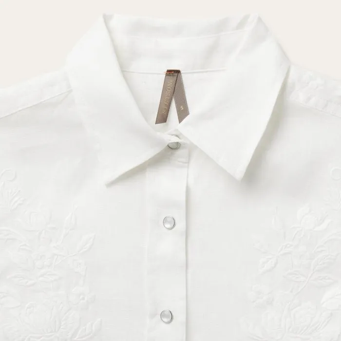 Floral Embroidered White Linen Shirt White Women Stetson Western Shirts