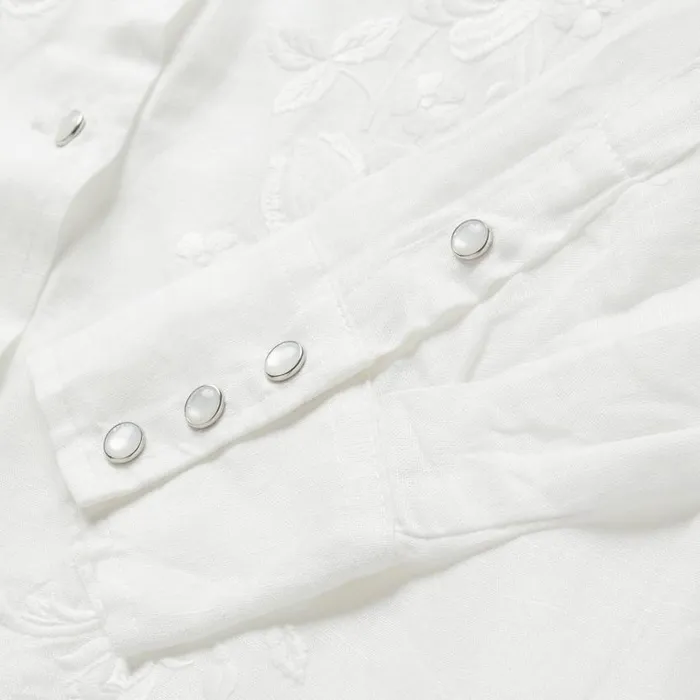 Floral Embroidered White Linen Shirt White Women Stetson Western Shirts