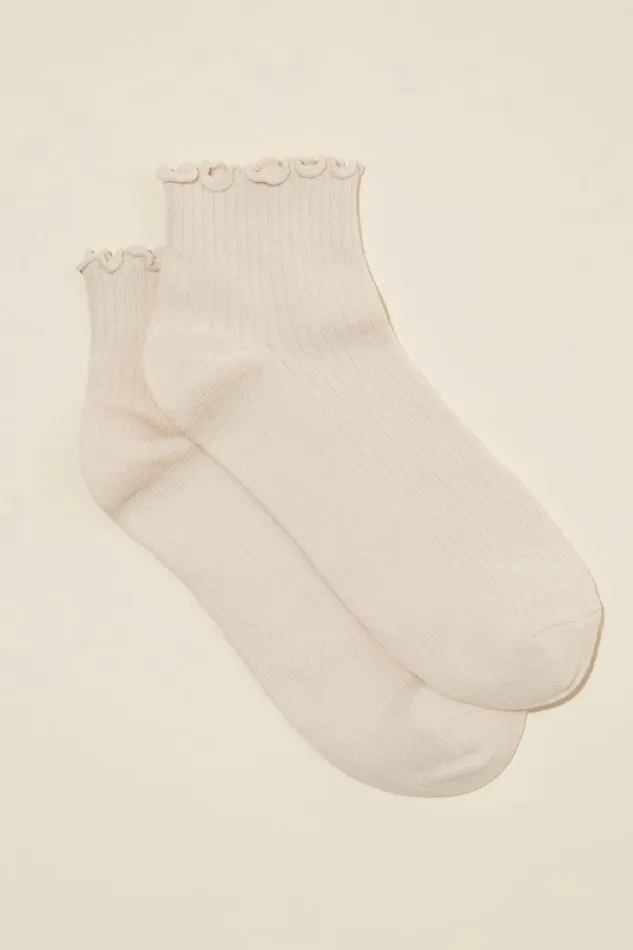 Frill Ribbed Ankle Sock Sand Stone Women Cotton On Socks