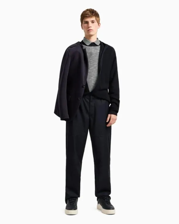 Full Zip Cardigan In Cotton And Wool Blend With Ribs Navyblue Men Armani Knitwear Full Zip Cardigan In Cotton And Wool Blend With Ribs Navyblue Men Armani Knitwear