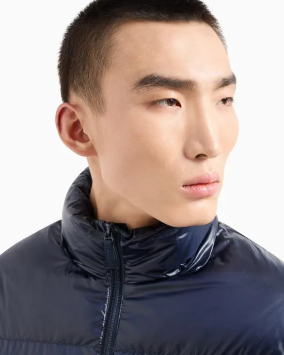 Full Zip Down Jacket With Hood Blue Men Armani Outerwear Full Zip Down Jacket With Hood Blue Men Armani Outerwear