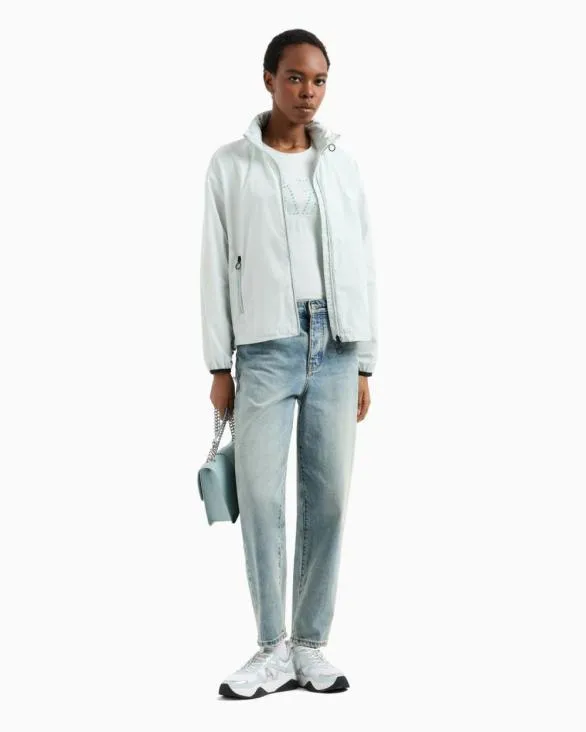 Full Zip Jacket With Removable Hood Lightblue Women Armani Outerwear Full Zip Jacket With Removable Hood Lightblue Women Armani Outerwear