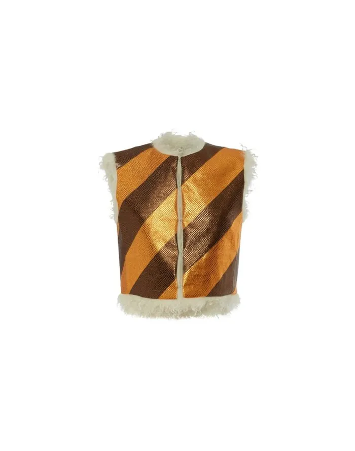 Glam Reversibile Gilet Intarsia Bronze Women La Double J Outerwear Glam Reversibile Gilet Intarsia Bronze Women La Double J Outerwear