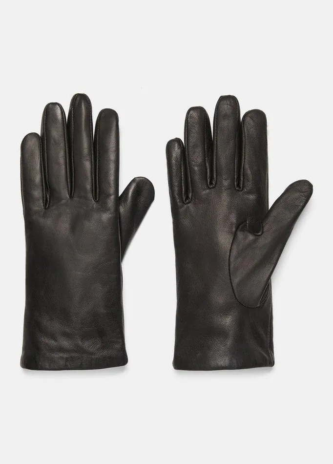 Gloves Women Vince CashmereLined Short Leather Glove Black