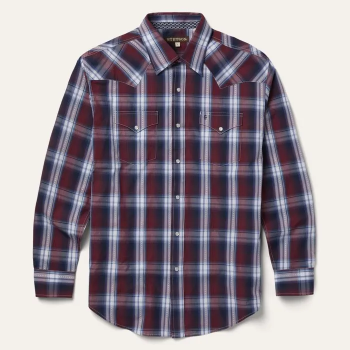 Good Luck Plaid Western Shirt Wine Men Stetson Western Shirts