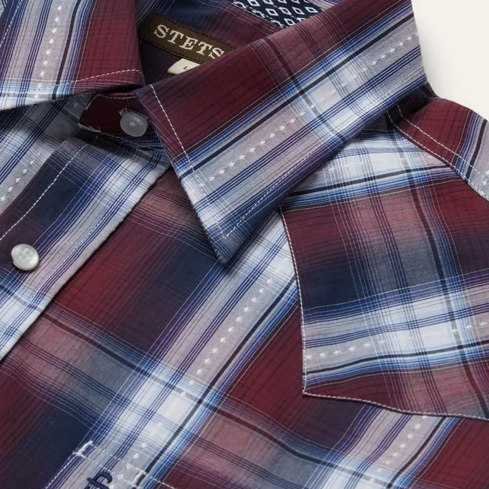 Good Luck Plaid Western Shirt Wine Men Stetson Western Shirts