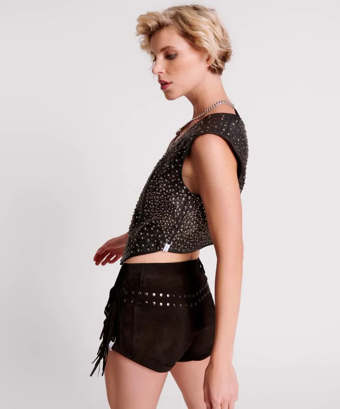 GOTHIC RODEO FRINGED SUEDE STUDDED BANDITS LOW WAIST SHORTS Women One Teaspoon Bottoms GOTHIC RODEO FRINGED SUEDE STUDDED BANDITS LOW WAIST SHORTS Women One Teaspoon Bottoms