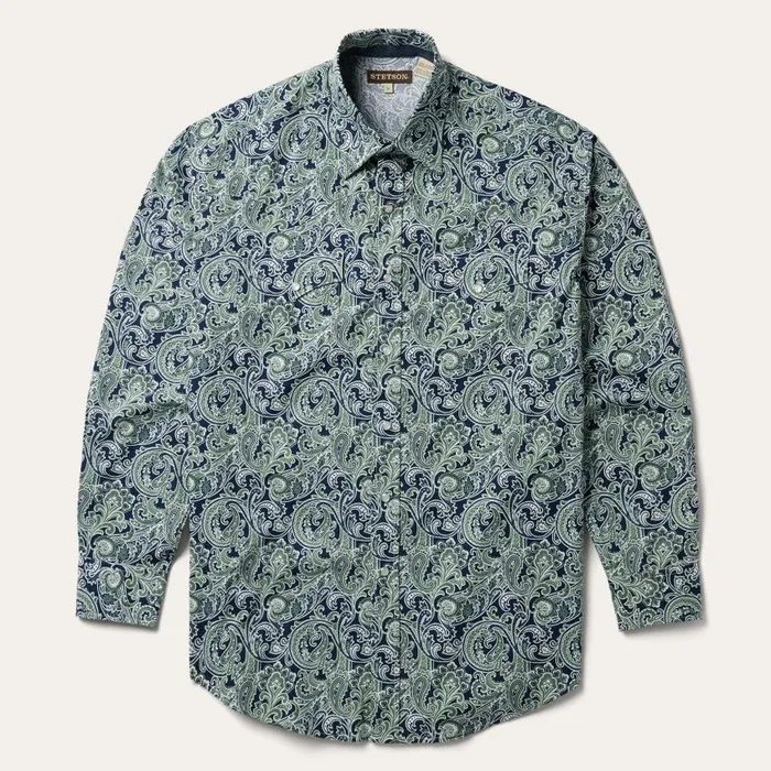 Greenspring Paisley Print Western Shirt Blue Men Stetson Western Shirts
