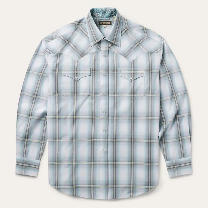 Grey Sky Ombre Plaid Western Shirt Grey Men Stetson Western Shirts