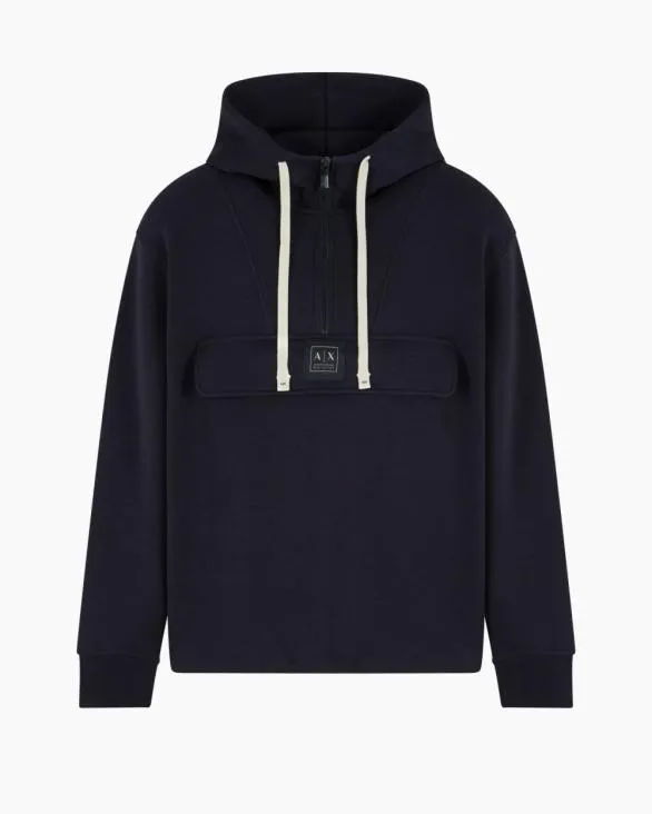 Half Zip Hoodie Navyblue Men Armani Matching Sets