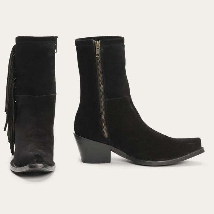 Halle Suede Fringe Side Zip Boot Black Women Stetson Western