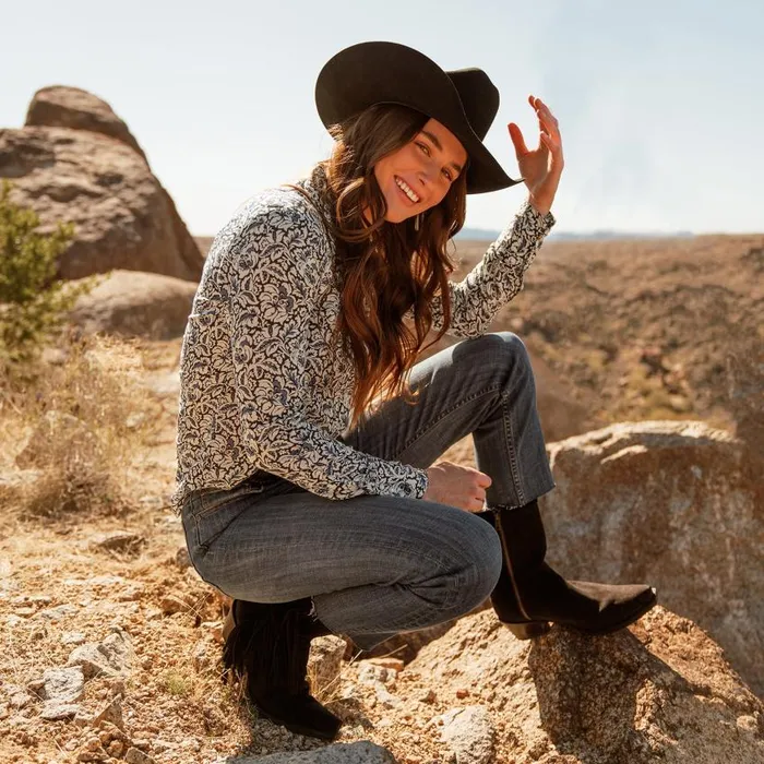 Halle Suede Fringe Side Zip Boot Black Women Stetson Western