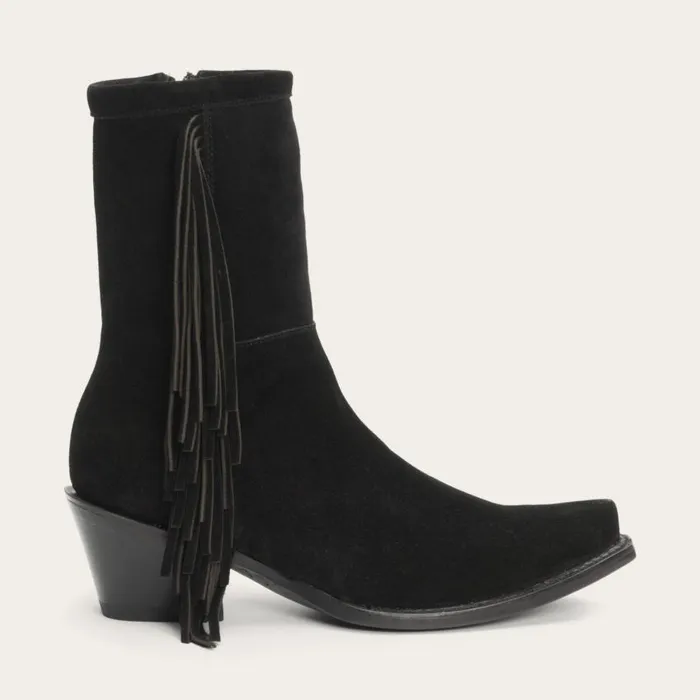 Halle Suede Fringe Side Zip Boot Black Women Stetson Western