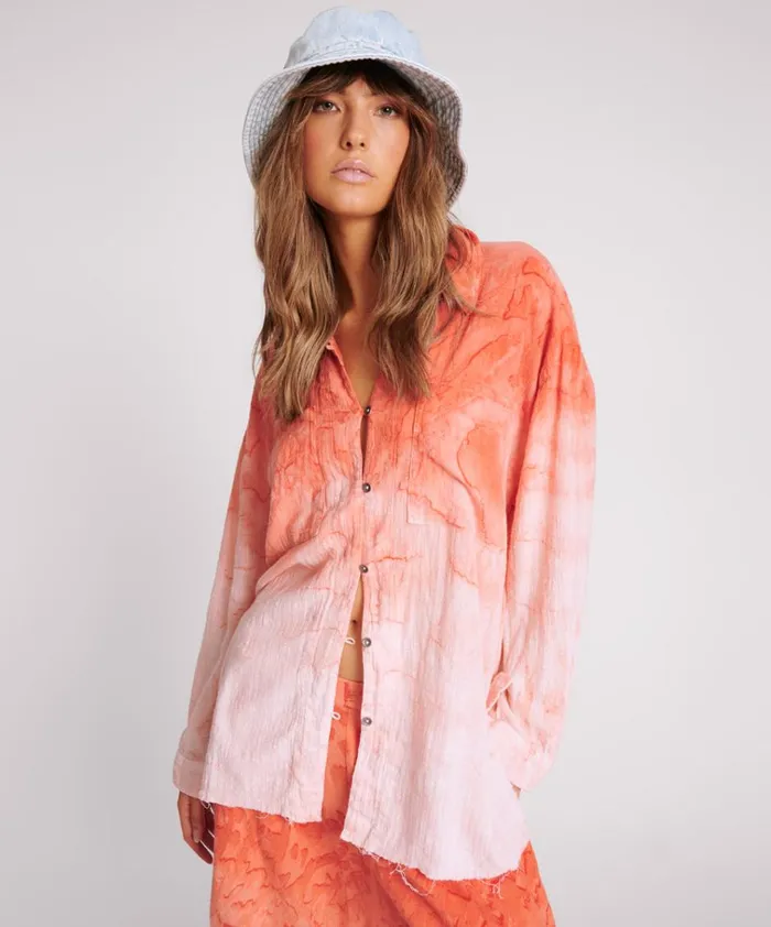 HAND PAINTED SUNSET MUSLIN LONGLINE SHIRT Women One Teaspoon Shirts