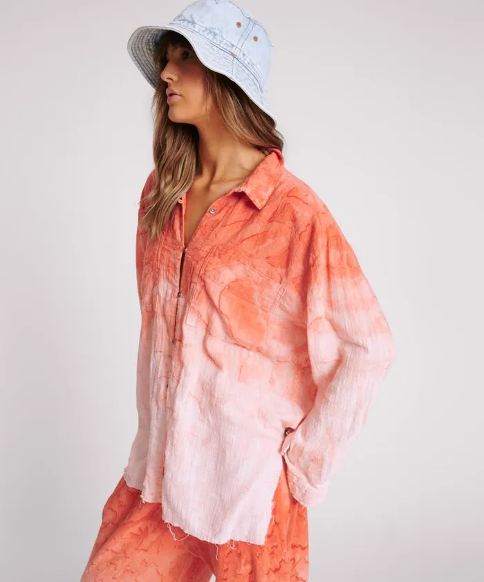 HAND PAINTED SUNSET MUSLIN LONGLINE SHIRT Women One Teaspoon Shirts