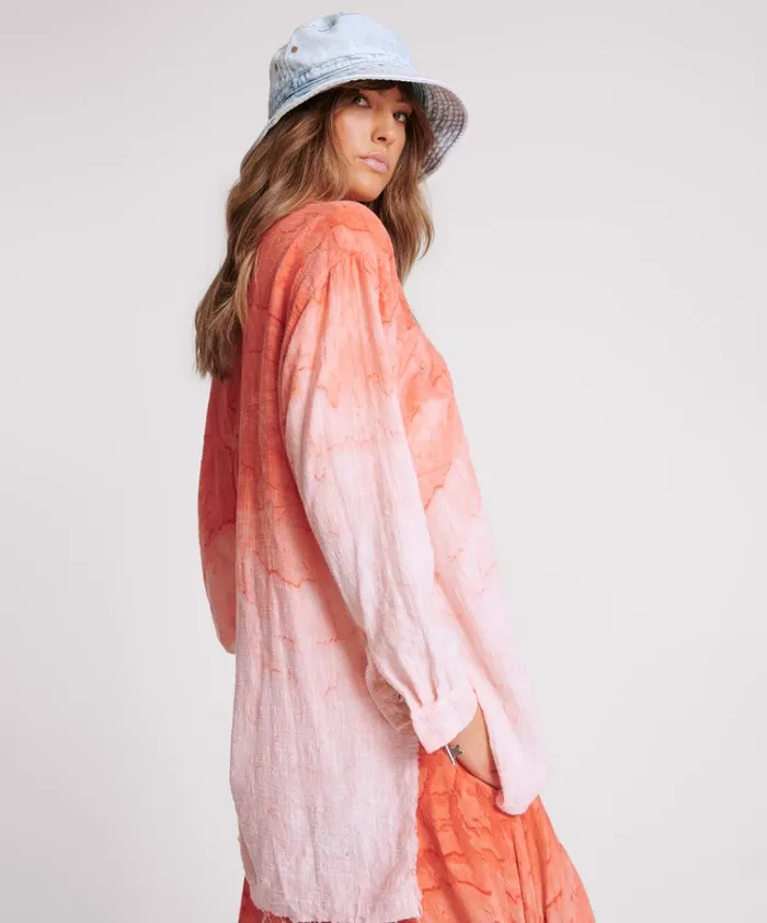 HAND PAINTED SUNSET MUSLIN LONGLINE SHIRT Women One Teaspoon Shirts