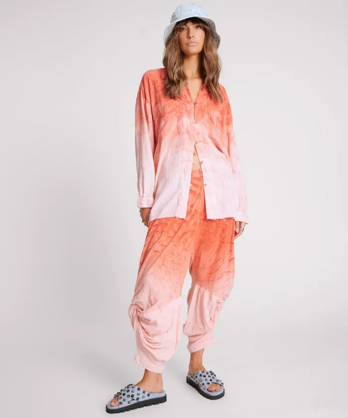 HAND PAINTED SUNSET MUSLIN LONGLINE SHIRT Women One Teaspoon Shirts