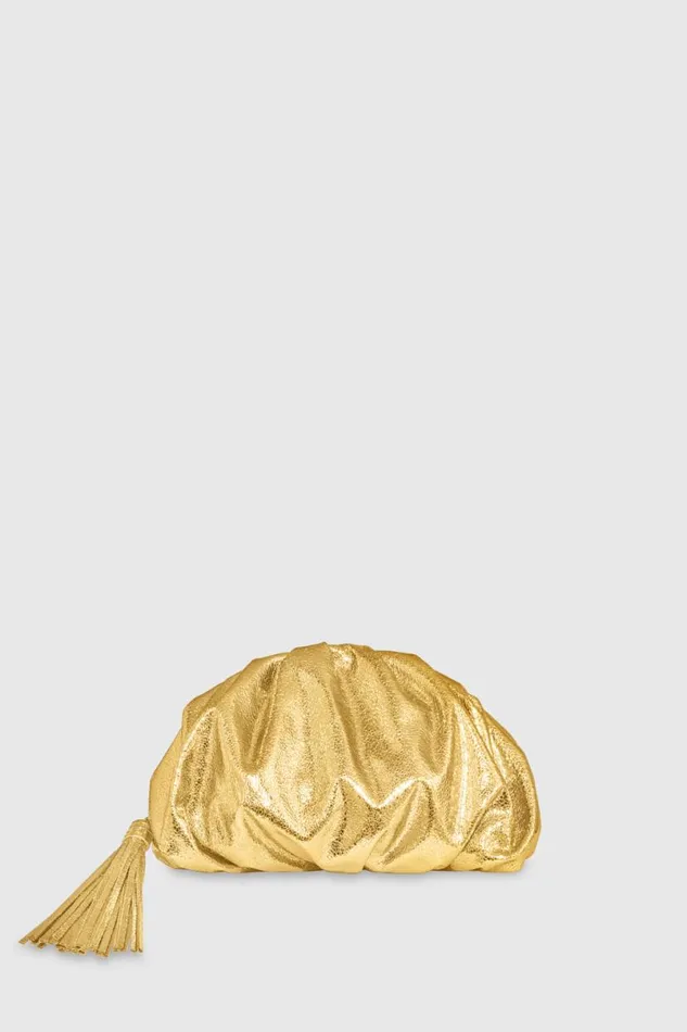 Handbags Clutches Rebecca Minkoff Ruched Clutch Solid Gold