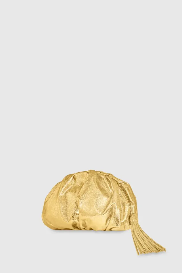 Handbags Clutches Rebecca Minkoff Ruched Clutch Solid Gold